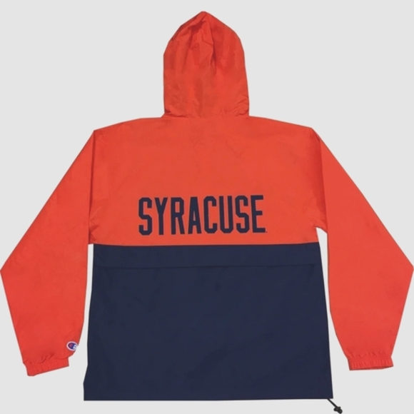 Syracuse Windbreaker Hooded Rain Jacket Black Orange 1/4 Zip Pocket Drawcord - Picture 1 of 9